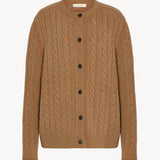 Front view of fawn loneke cardigan on white background, with no model shown.