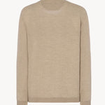 Back view of beige melange lorelei sweater on white background, with no model shown.