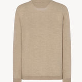 Back view of beige melange lorelei sweater on white background, with no model shown.