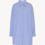 Front view of blue/white luka shirt on white background, with no model shown.