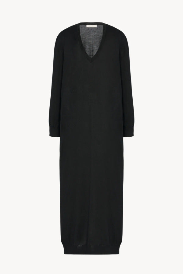Front view of black luza dress on white background, with no model shown.
