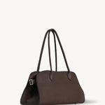 Front slanted view of deep brown margaux shoulder 12 bag on white background, with no model shown.
