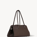 Front slanted view of deep brown margaux shoulder 12 bag on white background, with no model shown.