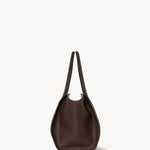 Side view of deep brown marlo 14 bag on white background, with no model shown.
