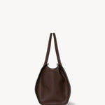 Side view of deep brown marlo 14 bag on white background, with no model shown.