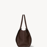 Side view of deep brown marlo 14 bag on white background, with no model shown.