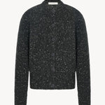 Front view of charcoal melange mauino cardigan on white background, with no model shown.