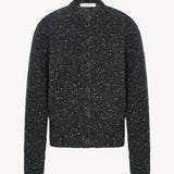 Front view of charcoal melange mauino cardigan on white background, with no model shown.