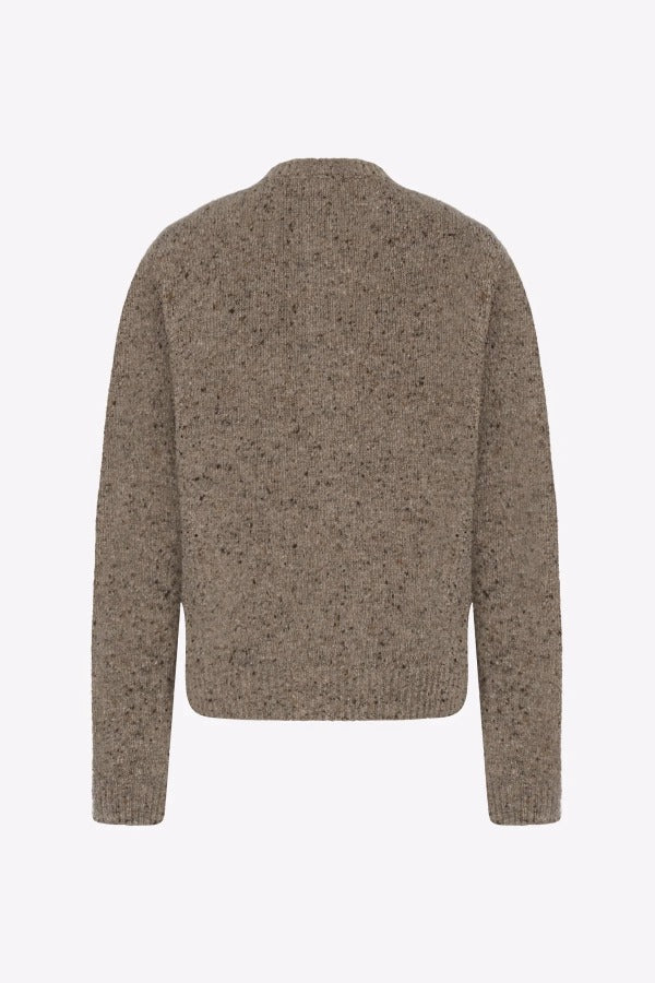 Back view of sepia mauino cardigan on white background, with no model shown.