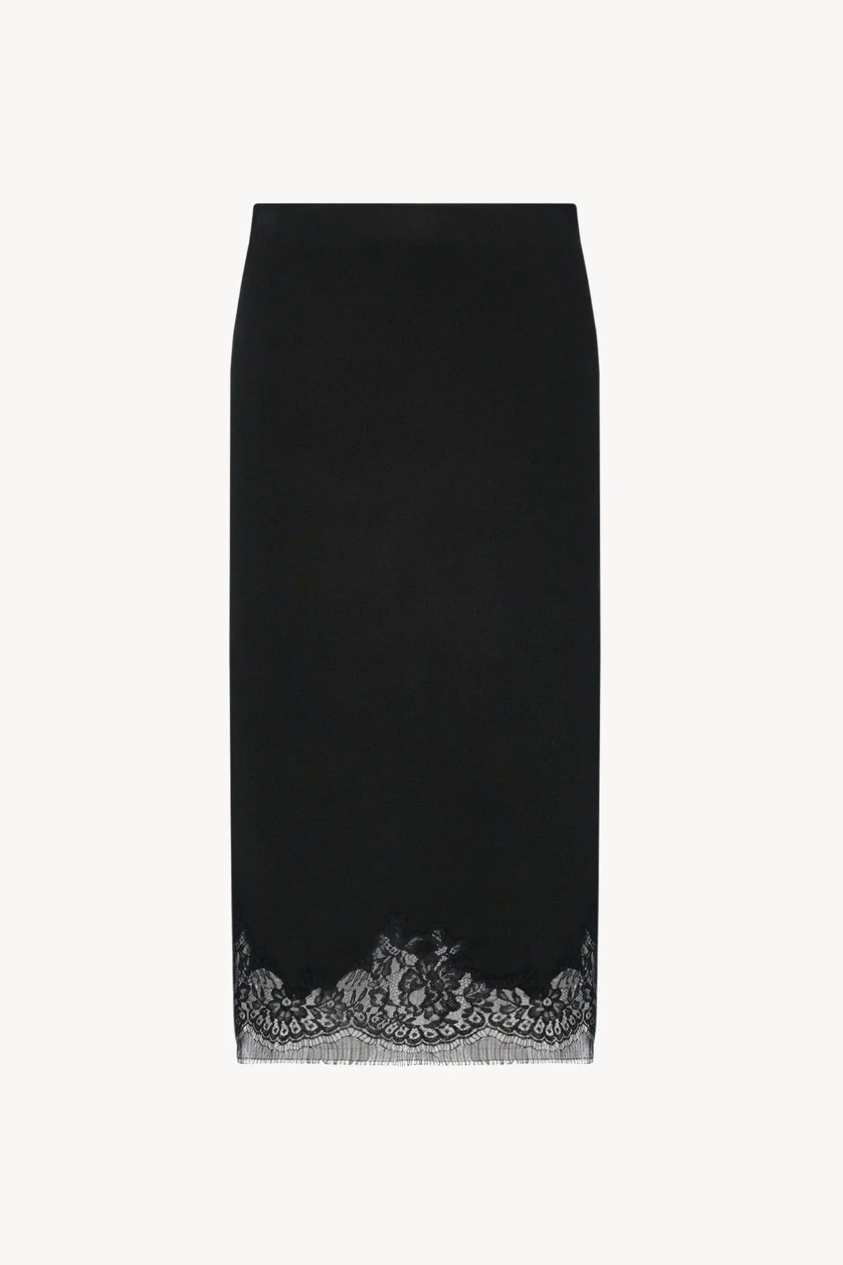 Front view of black mea skirt on white background, with no model shown.