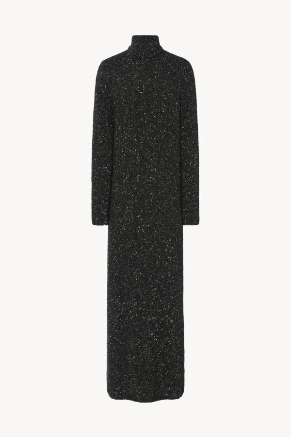 Front view of charcoal melange melani dress on white background, with no model shown.