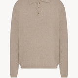 Front view of beige melange almot sweater on white background, with no model shown.