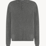 Front view of grey melange almot sweater on white background, with no model shown.