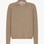 Front view of taupe men's franz sweater on white background, with no model shown.