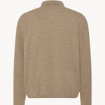 Back view of taupe men's franz sweater on white background, with no model shown.