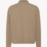 Back view of taupe men's franz sweater on white background, with no model shown.