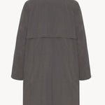 Back view of grey cobalt men's hesper coat on white background, with no model shown.
