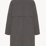 Back view of grey cobalt men's hesper coat on white background, with no model shown.