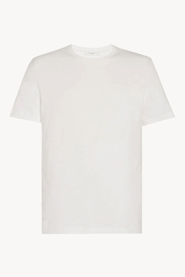 Front view of white luke t-shirt on white background, with no model shown