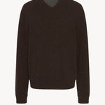 Front view of brown melange rod sweater on white background, with no model shown.