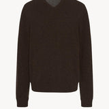 Front view of brown melange rod sweater on white background, with no model shown.