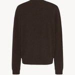 Back view of brown melange rod sweater on white background with no model shown.