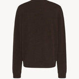 Back view of brown melange rod sweater on white background with no model shown.