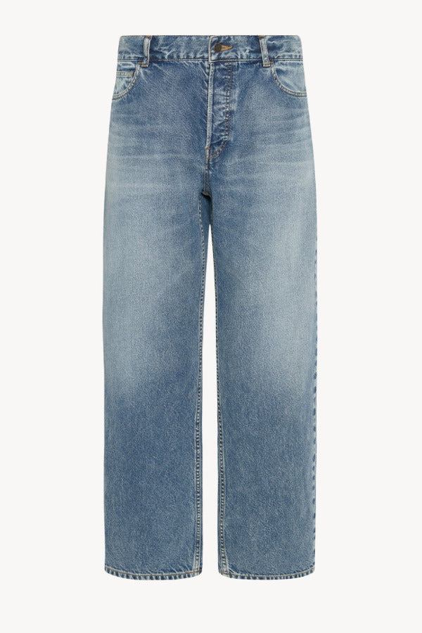 Front view of medium blue men's ross jean on white background, with no model shown.