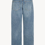 Back view of medium blue men's ross jean on white background, with no model shown.