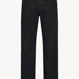 Front view of indigo rossen jean on white background, with no model shown.