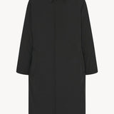 Alternate front view of black tarian coat on white background, with no model shown.