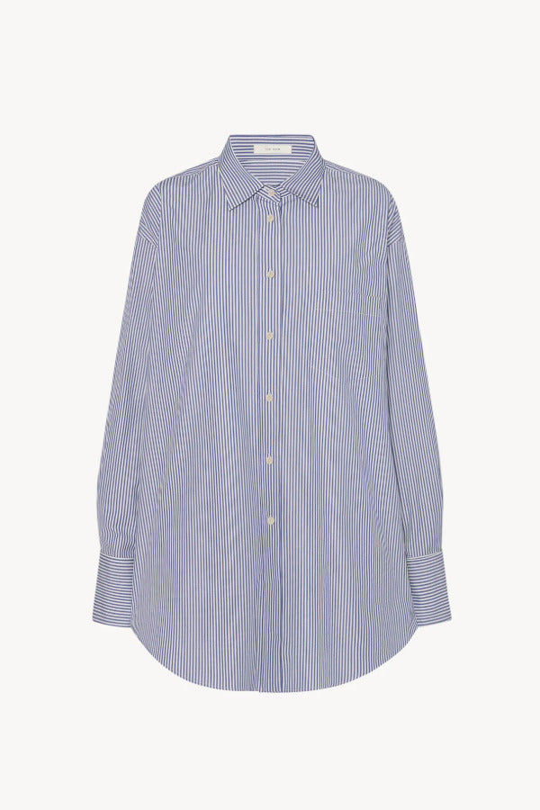 Front view of white and blue Ment shirt on white background, with no model shown.