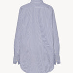 Back view of white and blue Ment shirt on white background, with no model shown