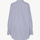 Back view of white and blue Ment shirt on white background, with no model shown