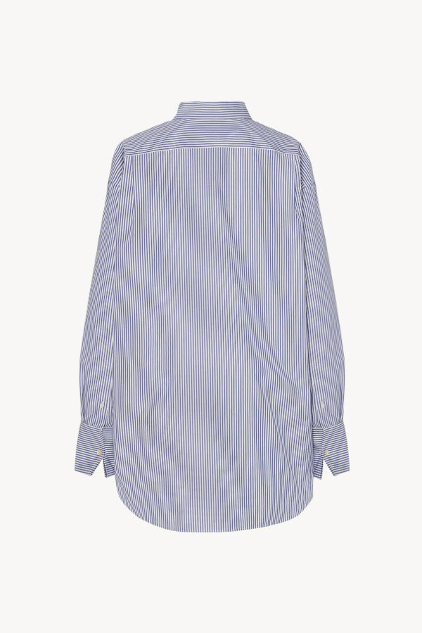 Back view of white and blue Ment shirt on white background, with no model shown
