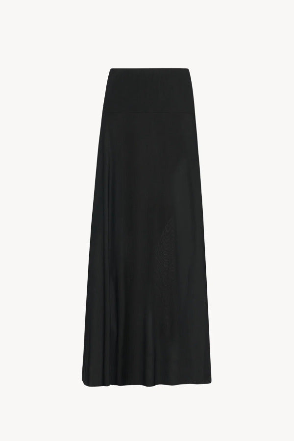 Front view of black mirla skirt on white background, with no model shown.