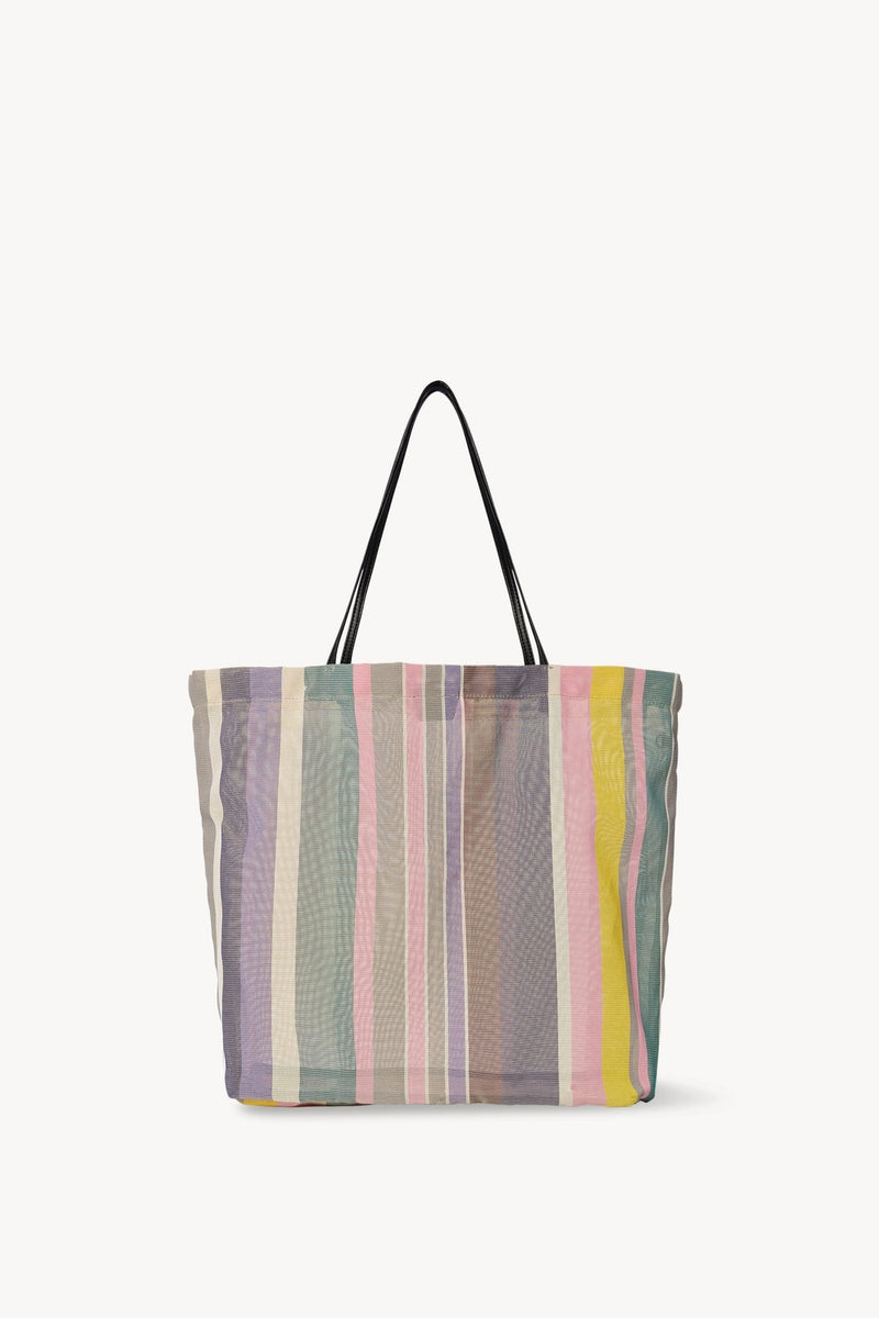 Front view of multi cold mesh and leather bag on white background, with no model shown.