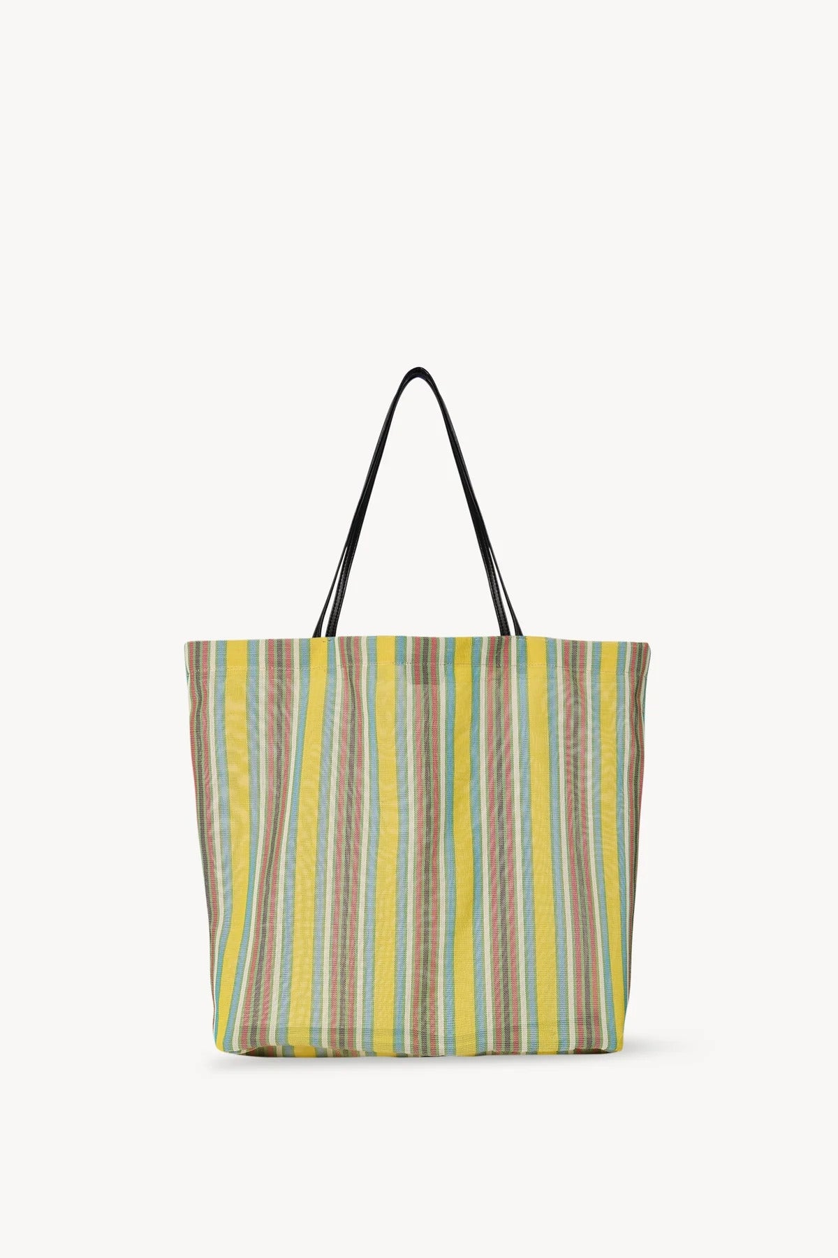 Front view of mesh and leather bag on white background, with no model shown.