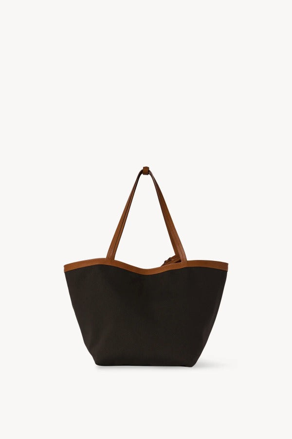 Front view of brown park tote three canvas on white background, with no model shown.