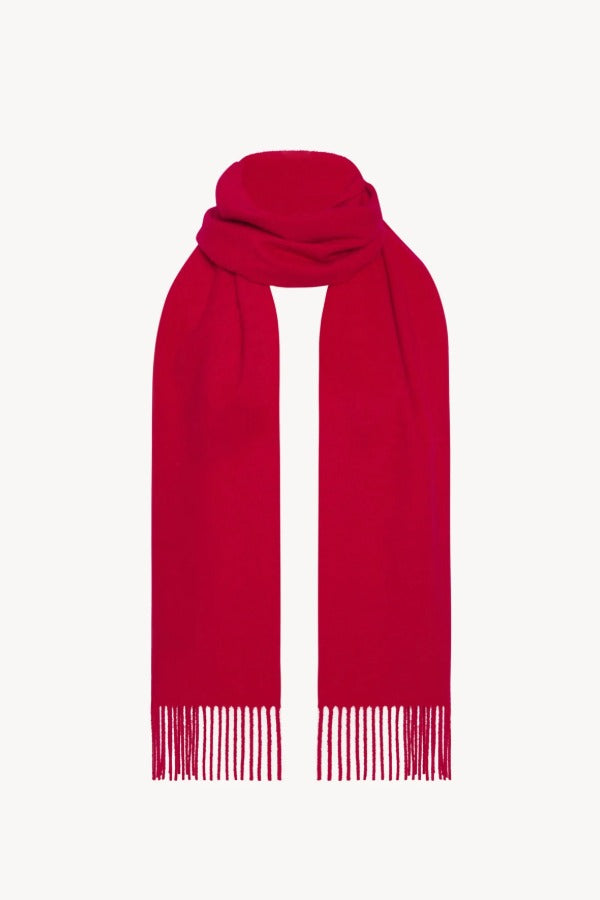 Front view of goji berry perico scarf on white background, with no model shown.