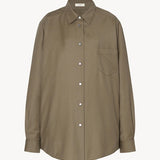 Front view of military beige pino shirt on white background, with no model shown.