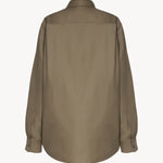 Back view of military beige pino shirt on white background, with no model shown.