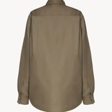 Back view of military beige pino shirt on white background, with no model shown.