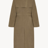 Back view of beige grey rhydian coat on white background, with no model shown.