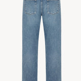 Back view of medium blue riaco jean on white background, with no model shown.