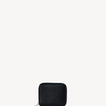 Front view of black small zip wallet on white background, with no model shown.
