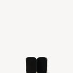 Open view of black small zip wallet on white background, with no model shown.
