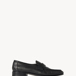 Right side view of black soft loafer on white background, with no model shown.