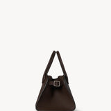 Side view of deep brown soft margaux 10 bag on white background, with no model shown.