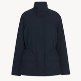 Front view of navy tanera jacket on white background, with no model shown.